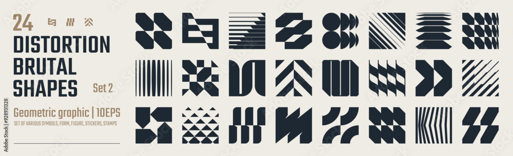 Poster postmodern abstract geometric graphic elements, refraction and distortion glass effect various form,