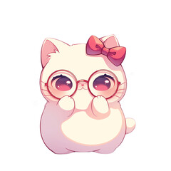 Cute chubby kitty wearing glasses, isolated on a transparent background