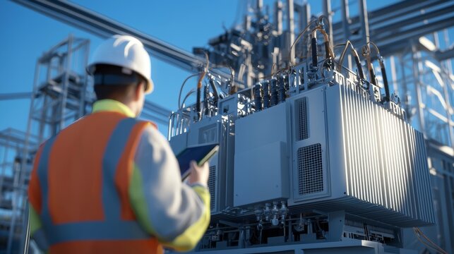 Engineer Analyzing a Transformer in an Industrial Setting