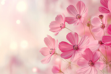 Soft pink flowers with a blurred background, evoking feelings of romance, elegance, and tranquility. Suitable for wedding, spring, and floral themes.