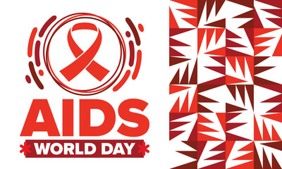 Obraz premium World Aids Day. Red ribbon symbol. Awareness and prevention hiv. Medical healthcare concept. Human support and protection. Celebrated annual in December 1. Poster, banner and background. Vector