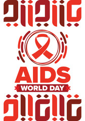 World Aids Day. Red ribbon symbol. Awareness and prevention hiv. Medical healthcare concept. Human support and protection. Celebrated annual in December 1. Poster, banner and background. Vector