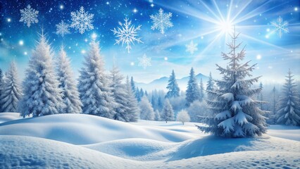 Fototapeta premium Freshly fallen snowflakes gently blanket a serene and peaceful winter wonderland scene against a pristine white background, evoking feelings of calm and tranquility.