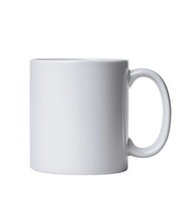 plain white ceramic coffee mug with handle isolated on transparent background