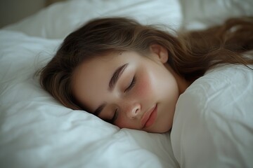 Peaceful Sleep Woman in White Bedding