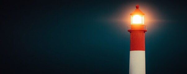 Isolated lighthouse glowing bright against dark background. © AI_Imaginator