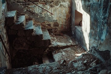 Interior scene with stairs and room interior