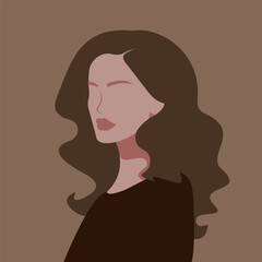 woman with brown wavy hair, flat style illustration, beautiful woman portrait, vector