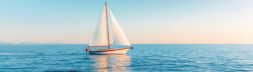 Fototapeta premium Sailboat sailing on a calm blue ocean with a clear sky.