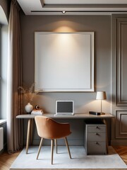 Minimalist Home Office with Blank Frame Mockup