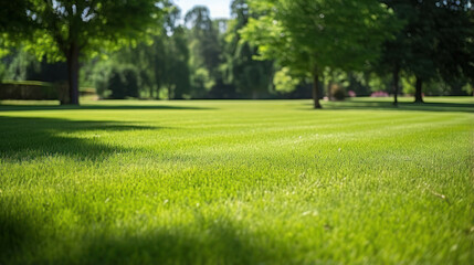 Obraz premium View of a lush green lawn. Soft blurred background.