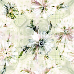 Wildflowers - decorative composition Seamless pattern. Decorative composition on a watercolor background. Floral ornament. Use printed materials, signs, items, websites, maps, posters, postcards.