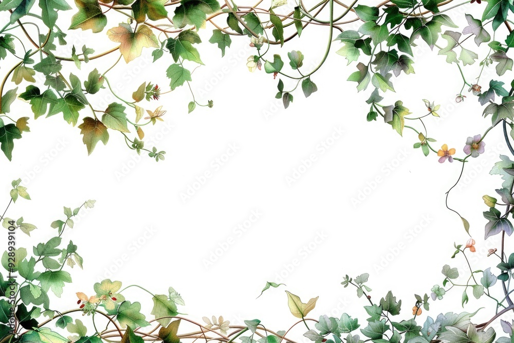 Wall mural Delicate watercolor illustration of intertwined vines and flowers creating a beautiful border