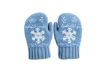 Cozy blue mittens adorned with a snowflake pattern, perfect for winter warmth and style in cold weather.
