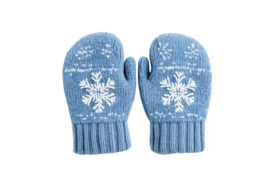 Cozy blue mittens adorned with a snowflake pattern, perfect for winter warmth and style in cold weather. - Powered by Adobe