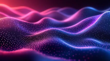 Fototapeta premium Background with pink and blue glowing neon lines. Transfer concept. Digital wallpaper, AI generated.