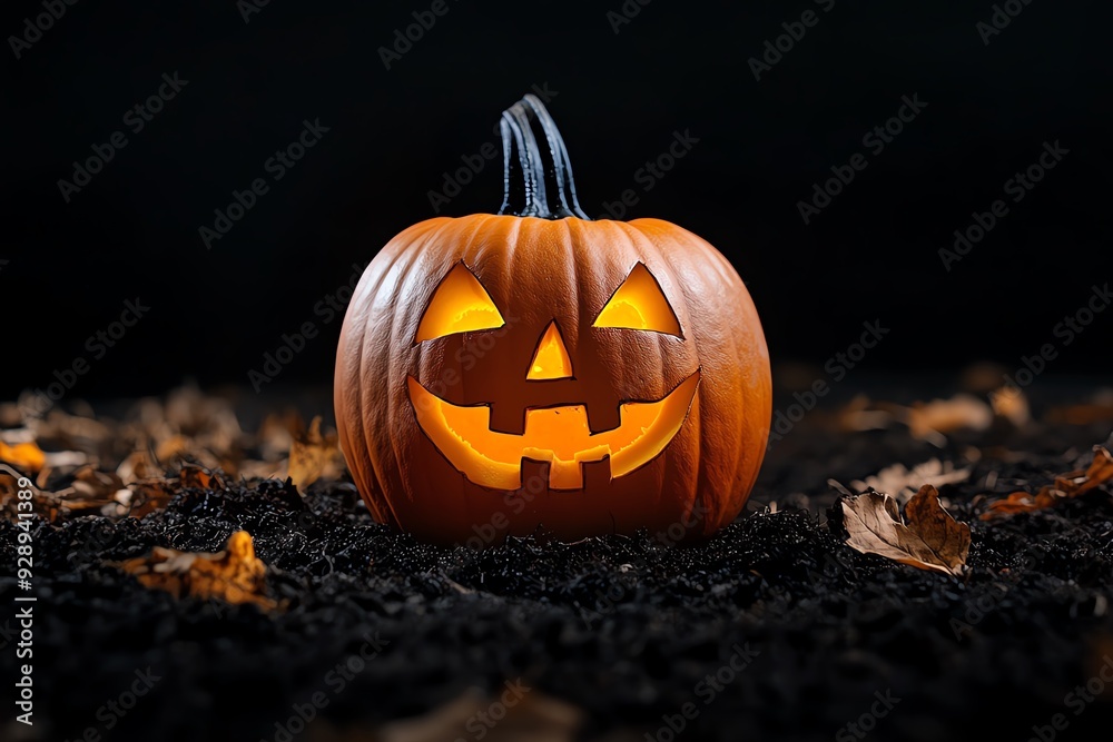 Aufkleber a minimalist image focusing on a single pumpkin being carved in a patch