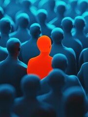 Bright figure standing in a blue crowd of people