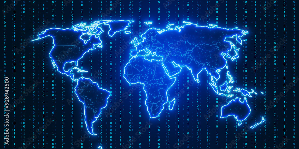Poster Creative glowing polygonal map. Innovation and interactive map. 3D Rendering.