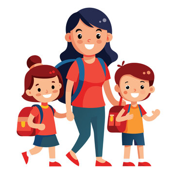 recommend clip art: Back To School Mom And Kids Red Backpack