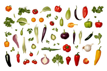 Top view Vegetables on transparent background. Top view. Vegetables related themes. Vegetables sale. Images for graphic designers. Isolated Vegetables. PNG cutout. For flyers. Agriculture. 