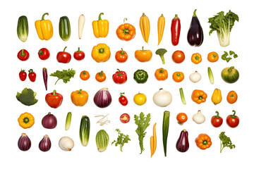 Top view Vegetables on transparent background. Top view. Vegetables related themes. Vegetables sale. Images for graphic designers. Isolated Vegetables. PNG cutout. For flyers. Agriculture. 