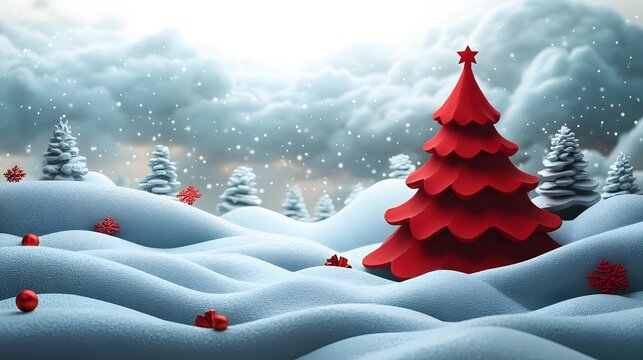 Christmas tree minimal banner with a clean and simple design, highlighting Santa Claus's arrival in a modern holiday setting.