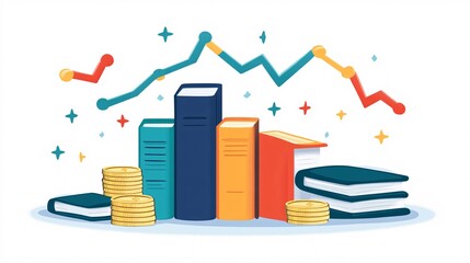 An illustration showing the importance of financial education with visuals of books online courses and mentorship opportunities Stock Photo with copy space