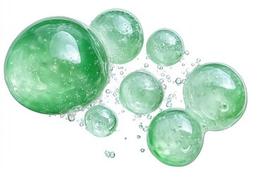 ight green gel on white background, , green serum serum texture, transparent green liquid gel drop