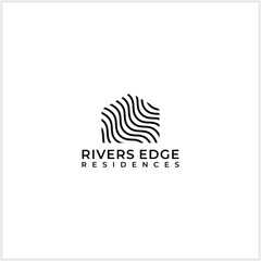 simple outline house and river logo