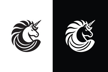 Silhouette horse or unicorn head  icon, vector stock modern horse or unicorn on white background. © MONI