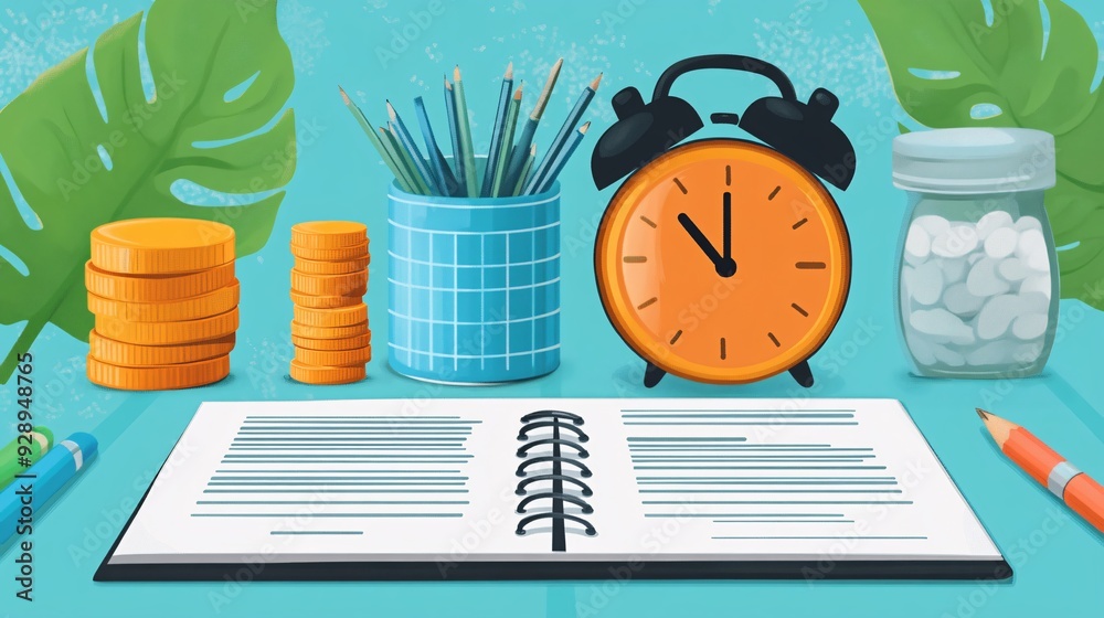 Poster An illustration showing the importance of financial discipline with tips on how to stick to a budget save regularly and avoid impulse purchases Stock Photo with copy space