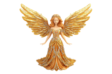 A beautiful angel figurine with delicate wings and an elegant gown, perfect for decoration or spiritual inspiration.