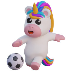 3D Unicorn Kicks The Ball Illustration