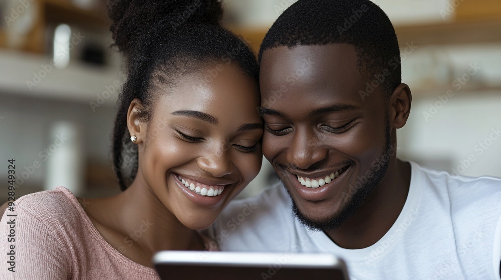 Aufkleber a young couple discussing their financial goals while looking at a spreadsheet on a tablet they are 