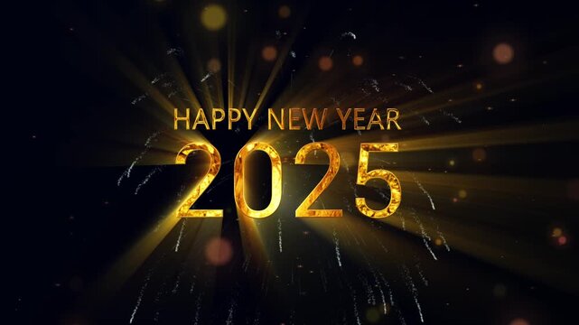 2025 happy new year banner with golden glitter effect
