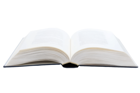 An open book with blank pages, perfect for writing or illustrating ideas and thoughts. Ideal for educational or creative themes.