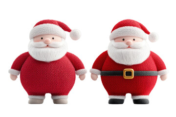 Obraz premium Two cute Santa Claus figurines in festive red attire, perfect for holiday decorations and seasonal celebrations.