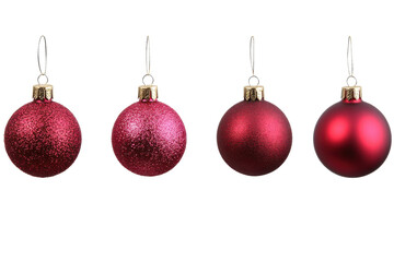 Four festive red Christmas ornaments, showcasing different textures and finishes for holiday decoration.