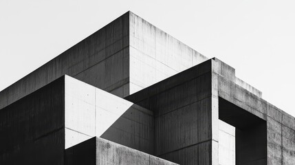 Fototapeta premium Brutalistic Symmetry: Modern Monochrome Art with Geometric Shapes and Raw Textures