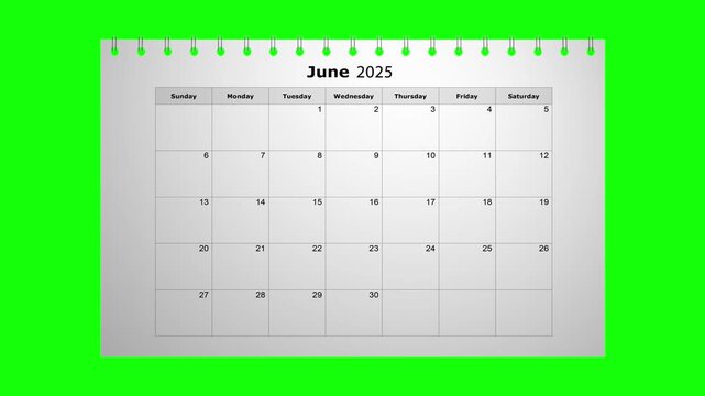 Close up of flipped calendar page for 2025 new year from january to december with green screen background. Photo animation 4k video