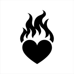 Heart with fire silhouette vector illustration design on white background.