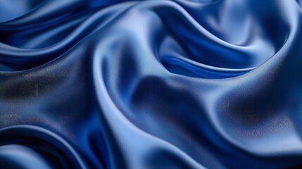 Obraz premium A full-frame image of rich blue satin fabric with smooth undulating folds reflecting light gracefully
