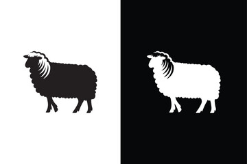 Sheep icon illustration on white and black background.