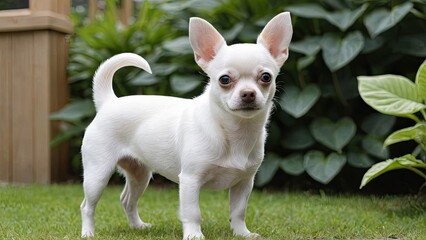 Fawn smooth coat chihuahua dog in the garden