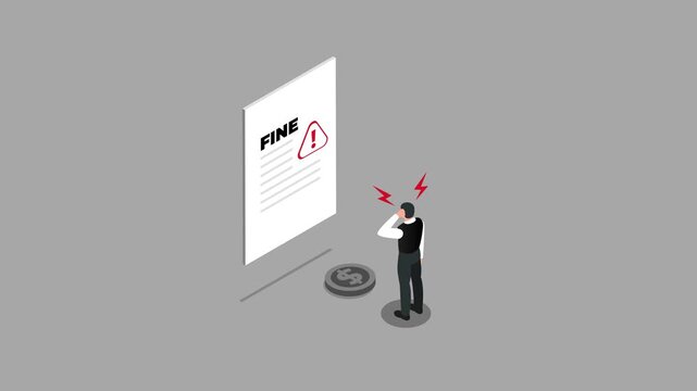 Fine penalty unpaid pay law debt icon charge or payment punishment mulct fee receipt invoice urgent due notice 3d animation cartoon