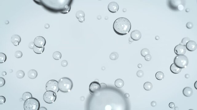 Closeup 3d animation science idea concept of shape atom cell floating split cells isolate on white background.