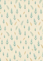 Fototapeta premium Delicate pattern of blue leaves on a cream background