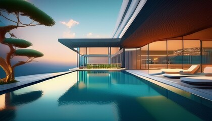 Modern Architecture with Infinity Pool