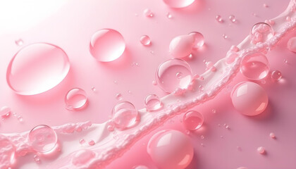 Pink Liquid Droplets and Swirls on a Pink Background